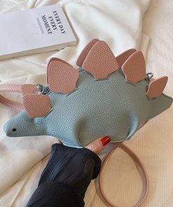 Dinosaur Shaped Crossbody Bag, Colorblock Stuffed Animal Purse, Cartoon Faux Leather Shoulder Bag