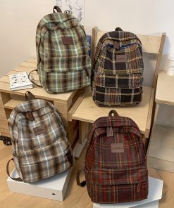 Chic Vintage Plaid Backpack: Perfect for School or Casual Outings - Women's Adjustable Shoulder Bag with Zipper Closure and Polyester Lining