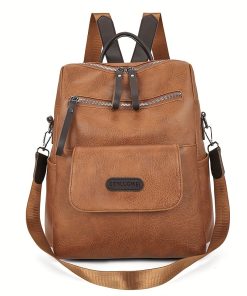 Anti-Theft Vintage Backpack Purse - Two-Way PU Leather Shoulder Bag for Women's Travel and Daily Use