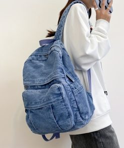 Denim Cloth Casual Blue Backpack For Men Women, Versatile Trendy Travel Bag Schoolbag